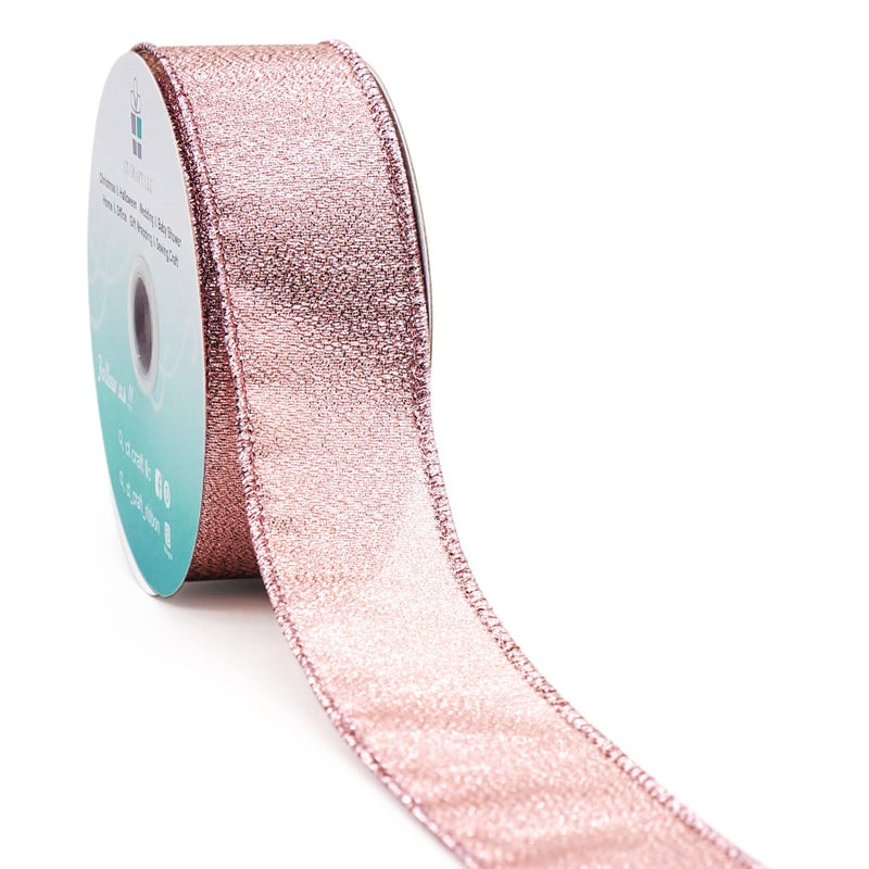 CT CRAFT LLC Metallic Diamond Wired Ribbon 1.5" x 10 Yards Rose Gold for Christmas Home Decor Bow Gift Wrapping DIY Crafts Wreath Garland Wedding - Image 1
